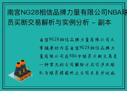 南宫NG28相信品牌力量有限公司NBA球员买断交易解析与实例分析 - 副本