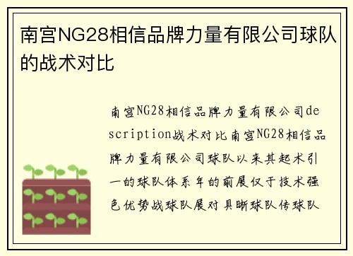 南宫NG28相信品牌力量有限公司球队的战术对比